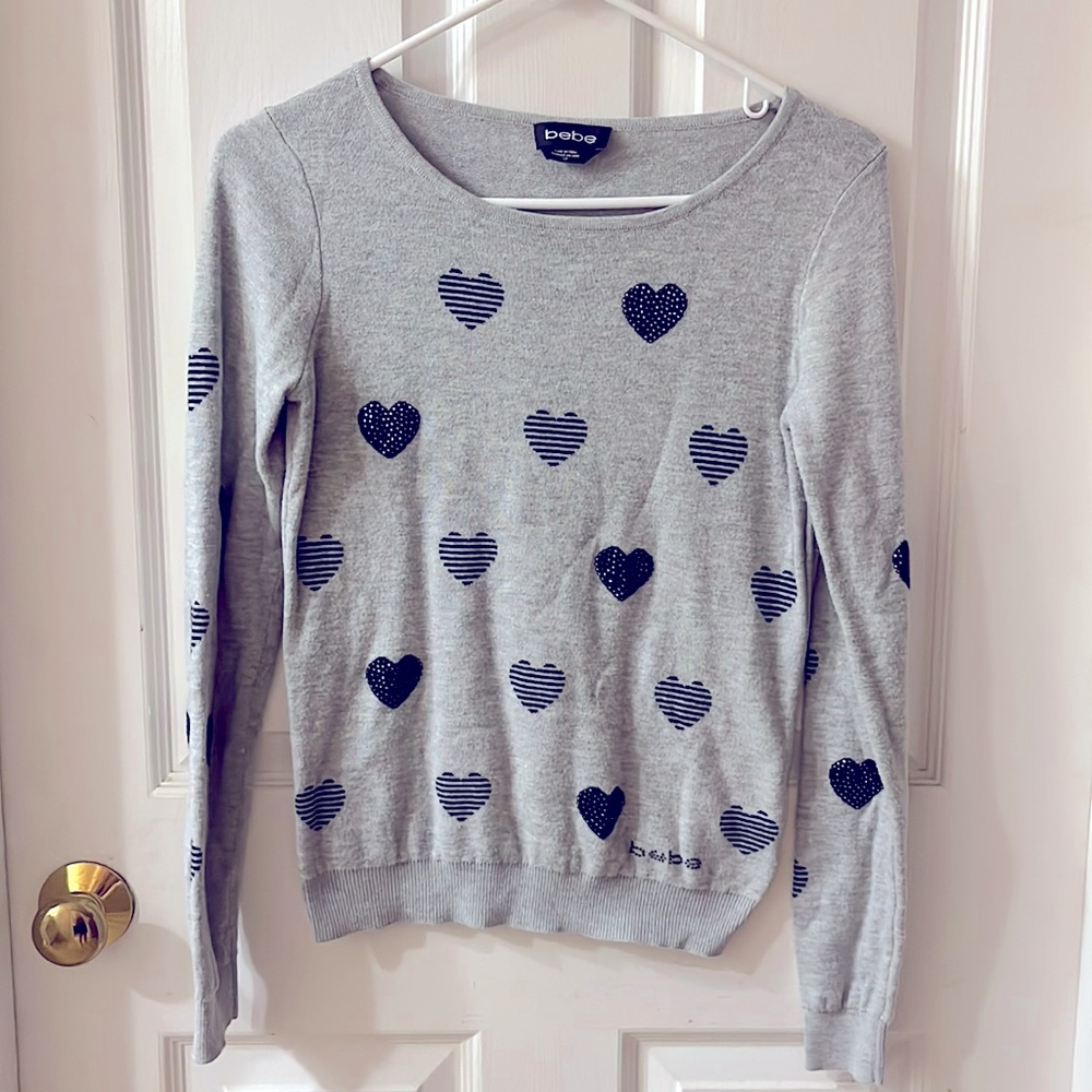 bebe gray heart sweater